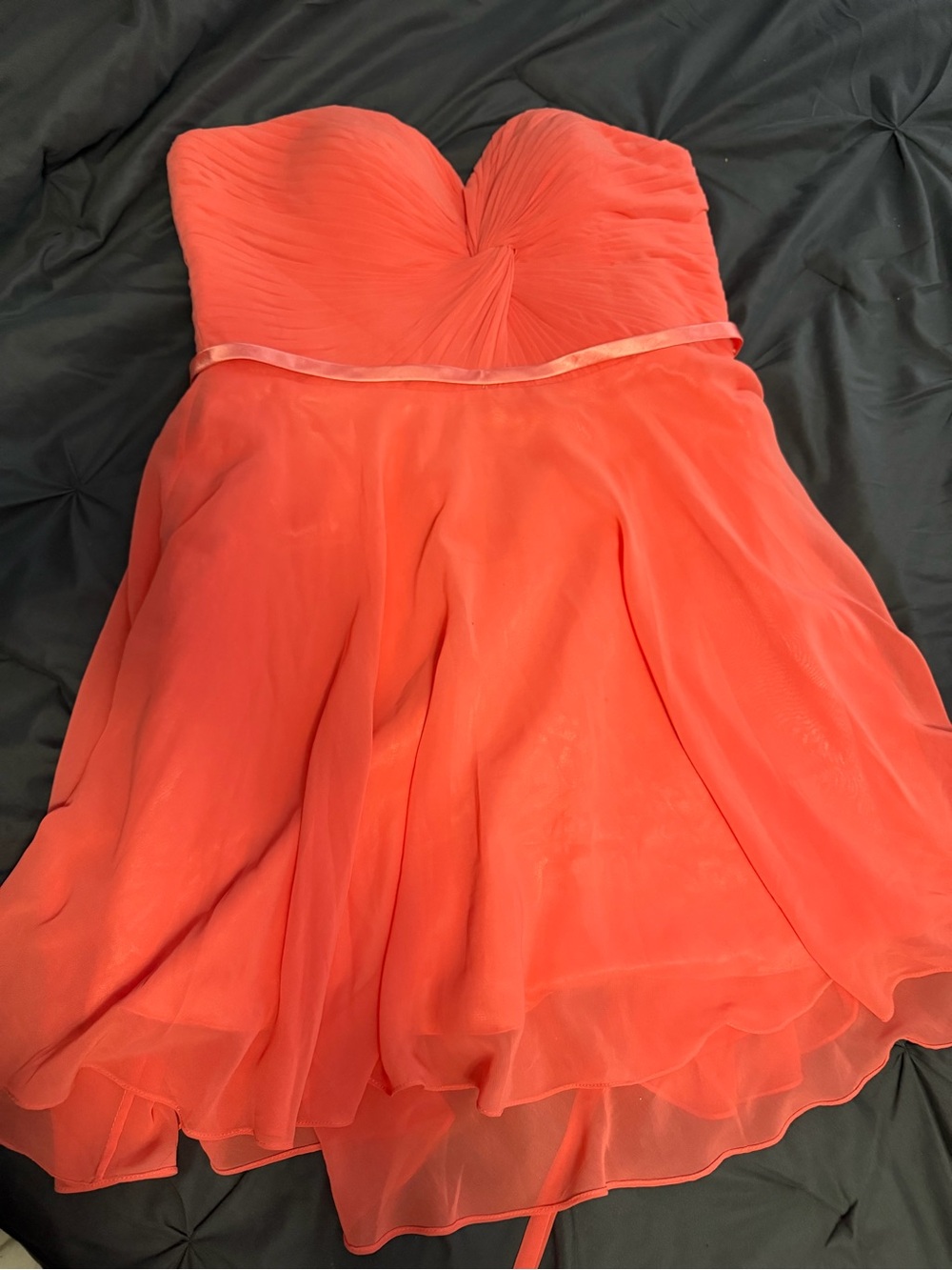Strapless Coral Chiffon Party Dress